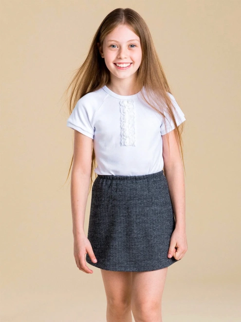 Юбка мини из мягкого костюмного трикотажа в елочку