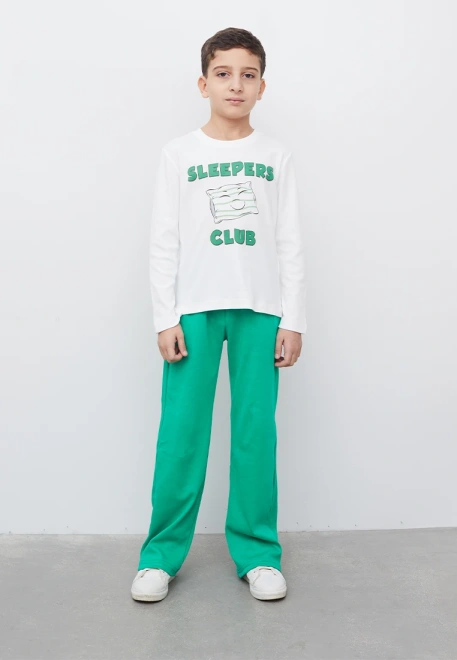 Пижама для мальчика с зелеными брюками из хлопка