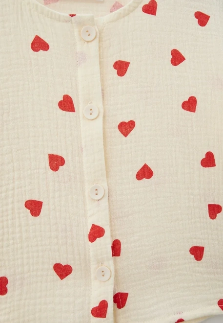 Блузка с длинными рукавами из муслина принт сердечки