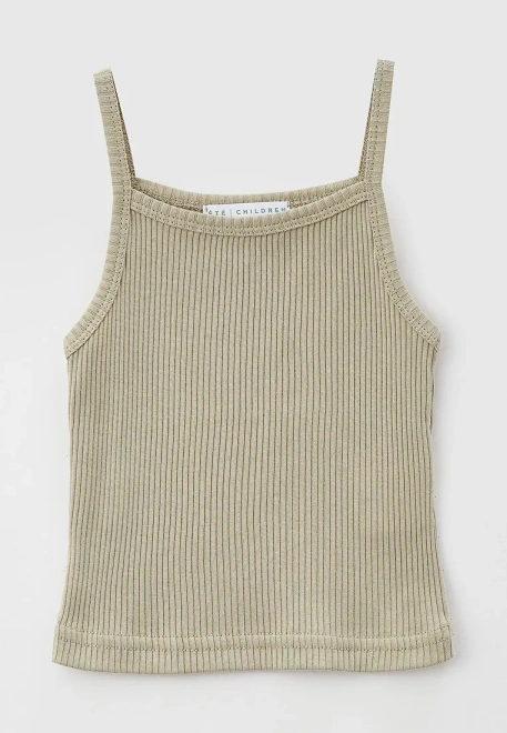 Майка укороченная из хлопкового трикотажа в рубчик оливкового цвета