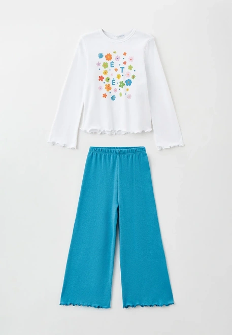 Пижама из лонгслива с принтом и широкими брюками 