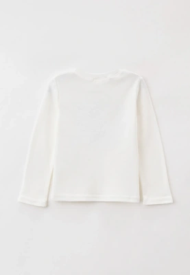 Лонгслив из молочного хлопкового трикотажа и рисунком жираф в космосе