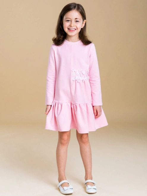 Платье свободное из футера с кружевом