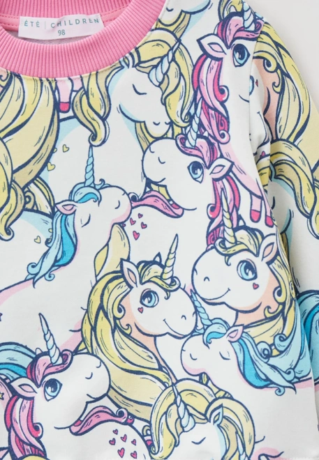 Свитшот из футера с принтом единороги и розовым воротником