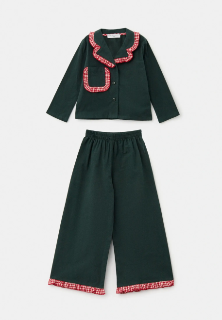 Пижама Йоджи из теплого хлопка в темно-зеленом цвете