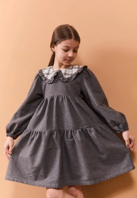 Платье Фалина из теплого хлопка в сером цвете