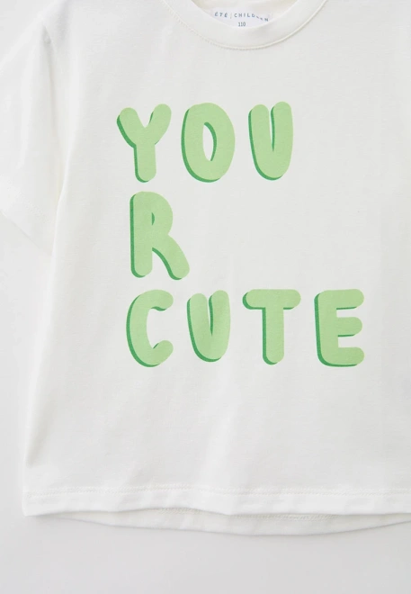 Футболка молочная с надписью YOU R CUTE  в салатовом цвете