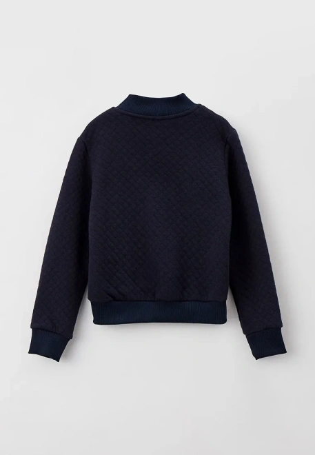 Бомбер на молнии из стеганного трикотажа темно-синего цвета