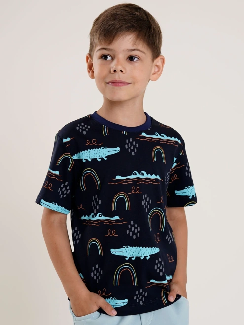 Футболка из тонкого хлопка с ярким принтом крокодилы