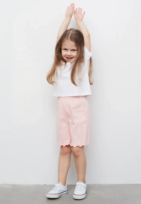 Шорты из трикотажа в рубчик с принтом ромашки