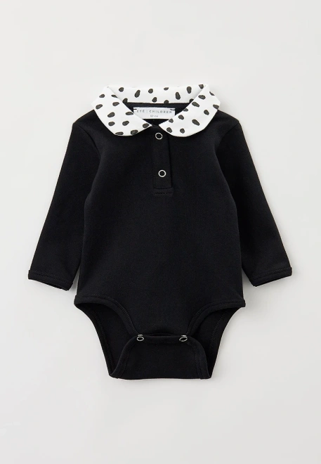 Боди кофта черная с круглым воротником и планкой на кнопках