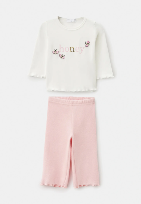 Комплект для малышей с пчелками в розовом и молочном цвете