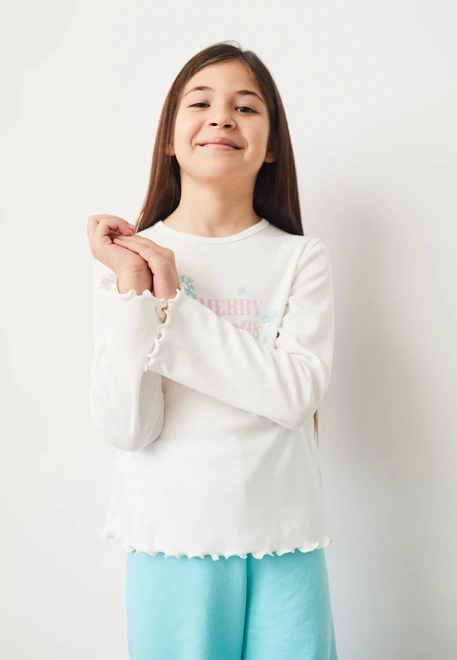 Пижама со свободными брюками и лонсливом с печатным рисунком Merry Christmas