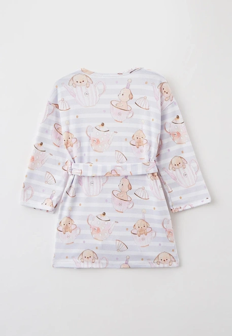 Халат трикотажный в горизонтальную полоску и принтом собачки в чашке