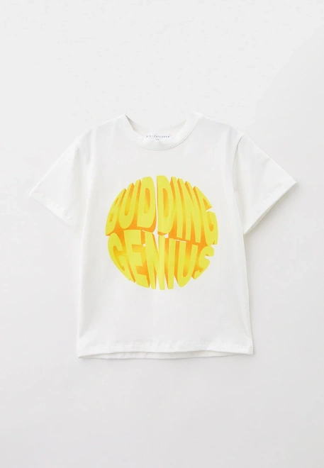 Футболка молочная с ярким принтом в желтом цвете