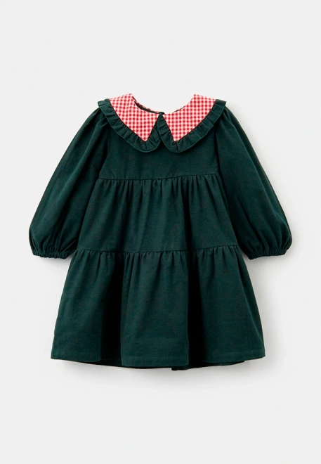 Платье Фалина из теплого хлопка в темно-зеленом цвете