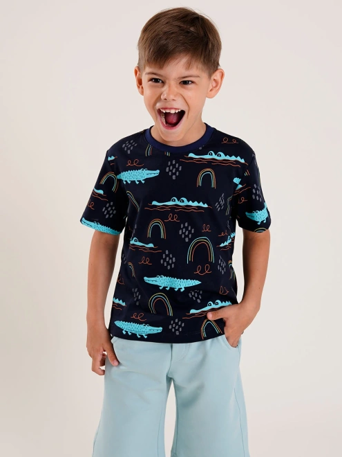Футболка из тонкого хлопка с ярким принтом крокодилы