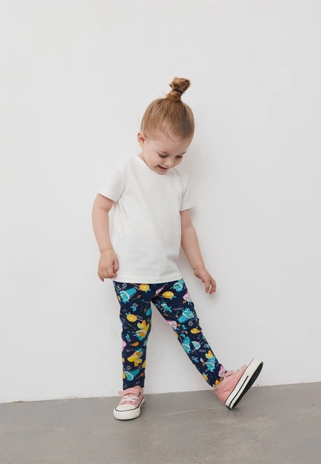 Леггинсы Лала для малышей с апельсинами и коктейлями в темно-синем цвете