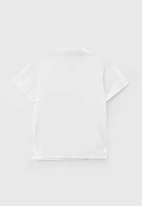 Рубашка-поло из поплина белого цвета с короткими рукавами и отложным воротником