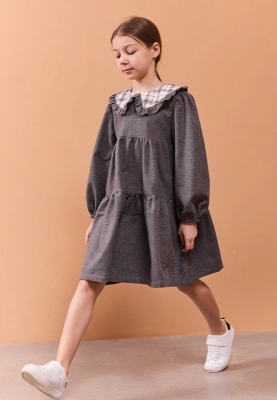 Платье Фалина из теплого хлопка в сером цвете