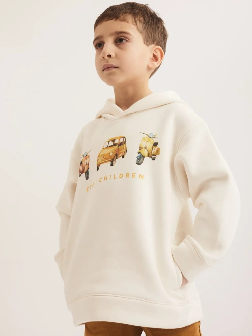 Толстовка с капюшоном из утепленной ткани с рисунком машинка и мопеды