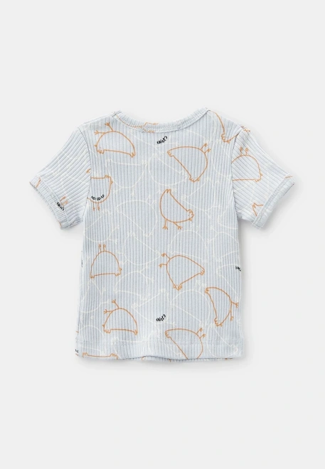 Футболка из трикотажа в рубчик с принтом курочки