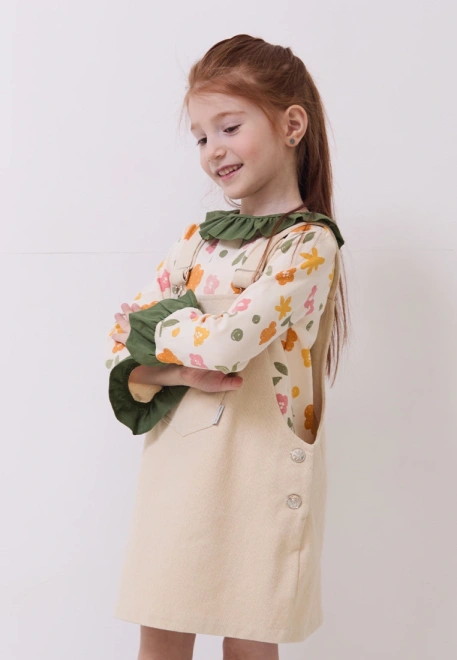 Сарафан из денима для девочек в молочном цвете