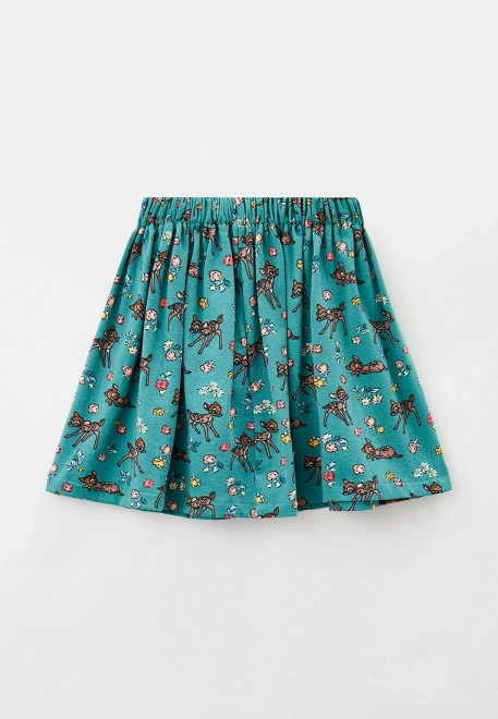 Юбка в сборку из трикотажа с принтом олененок бэмби