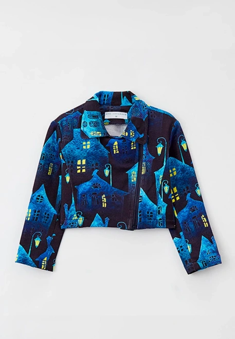 Куртка трикотажная на замке из футера с принтом домики