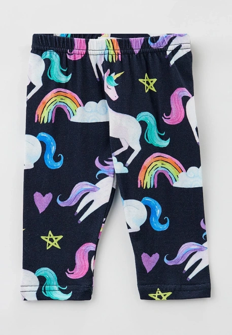 Леггинсы укорроченные для  малышей с принтом ярким единороги на темно-синем