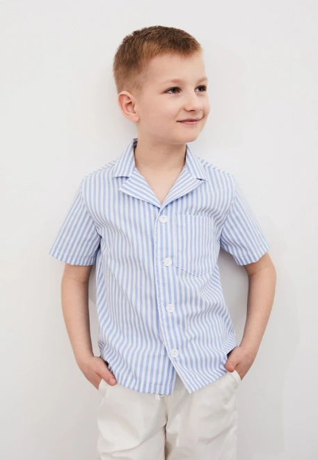 Рубашка с короткими рукавами из хлопка в голубую полоску