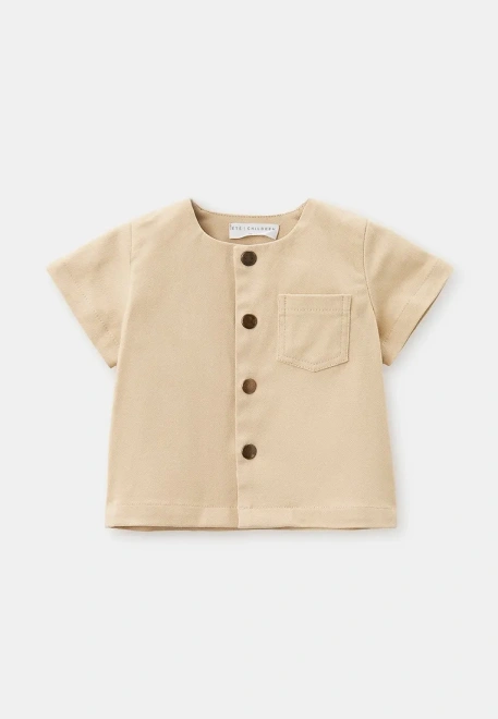 Рубашка с короткими руквами на кнопках из бежевого денима 