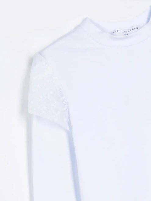 Лонгслив школьный белый с кружевом