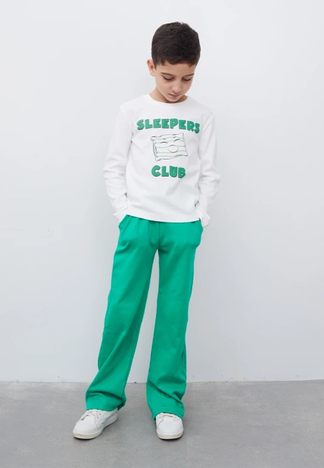 Пижама для мальчика с зелеными брюками из хлопка