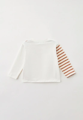 Лонгслив молочный комбинированный с тканью в полоску