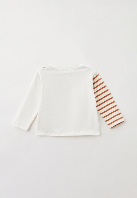 Лонгслив молочный комбинированный с тканью в полоску