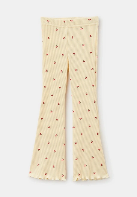 Комплект из лонгслива и брюки из ткани в рубчик с принтов вишенки 