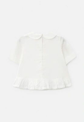 Комплект крестильный из платья, панталон и чепчика в белом цвете