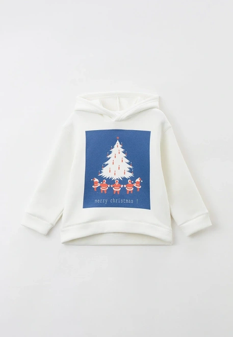 Худи из теплого трикотажа с начесом с новогодним принтом