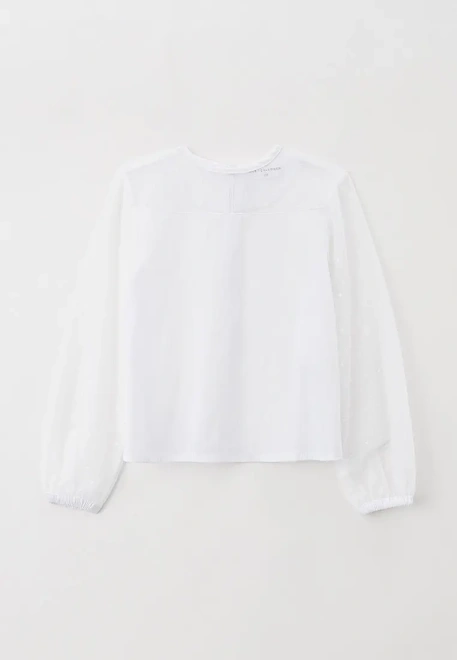 Блузка из рубашечной ткани с рукавами из сетки в горошек