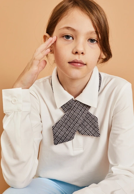 Галстук школьный из костюмной ткани в клетку на кнопке