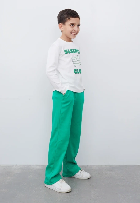 Пижама для мальчика с зелеными брюками из хлопка
