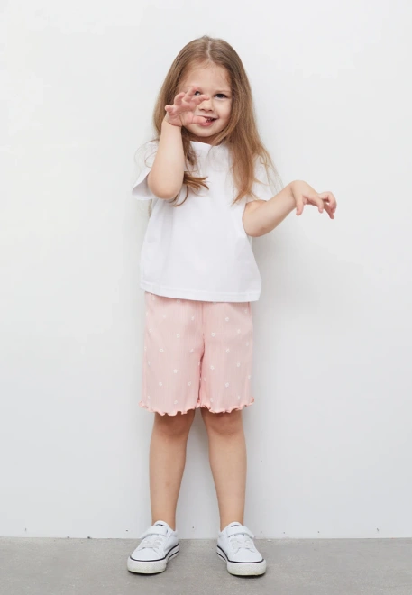 Шорты из трикотажа в рубчик с принтом ромашки