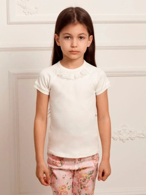 Футболка школьная из хлопка с кружевом на горловине