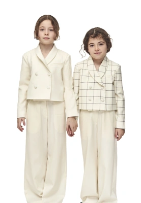 Брюки из костюмной ткани кремового цвета для девочек