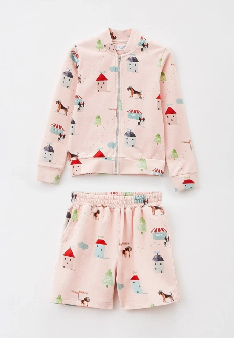 Костюм трикотажный из кардигана на молнии и шорт