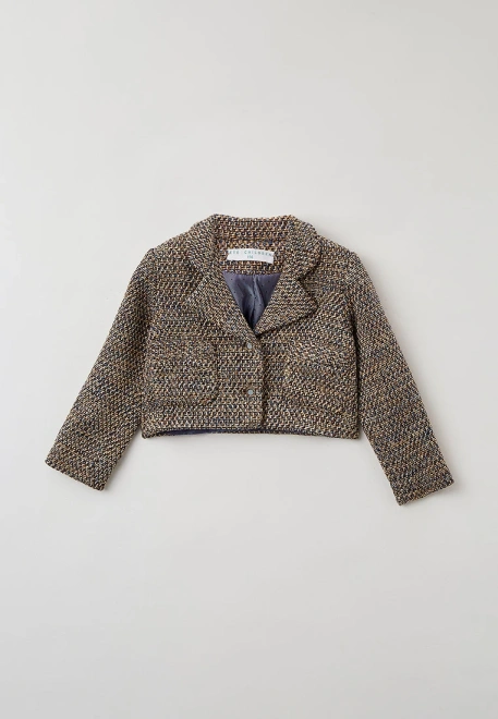Жакет укороченный из твида с английским воротником