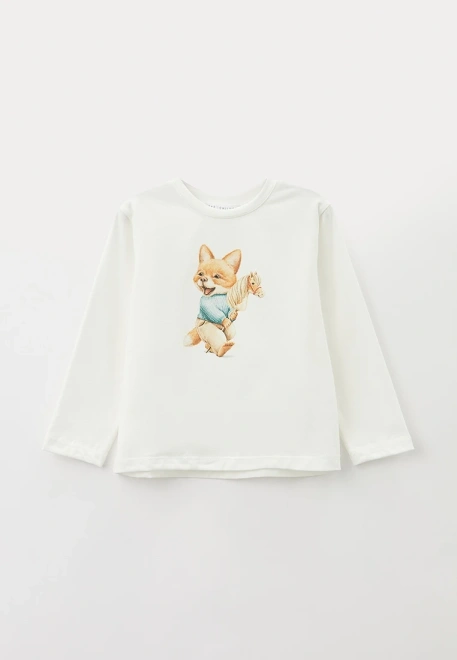 Лонгслив молочного цвета с принтом лисенок 