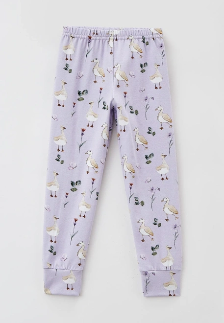 Пижама трикотажная бледно-сиреневого цвета с брюками и принтом гуси