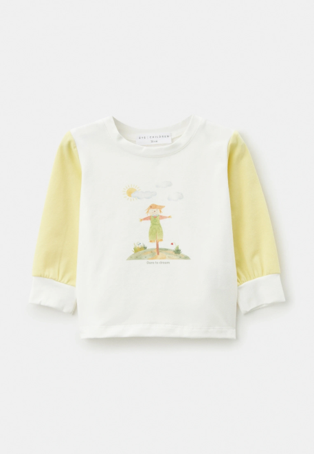 Лонгслив Мэт с принтом в молочном и желтом цвете